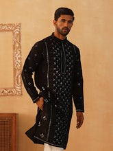 Embroidered & Sequin Cotton Blend Kurtas-KO-5085Black